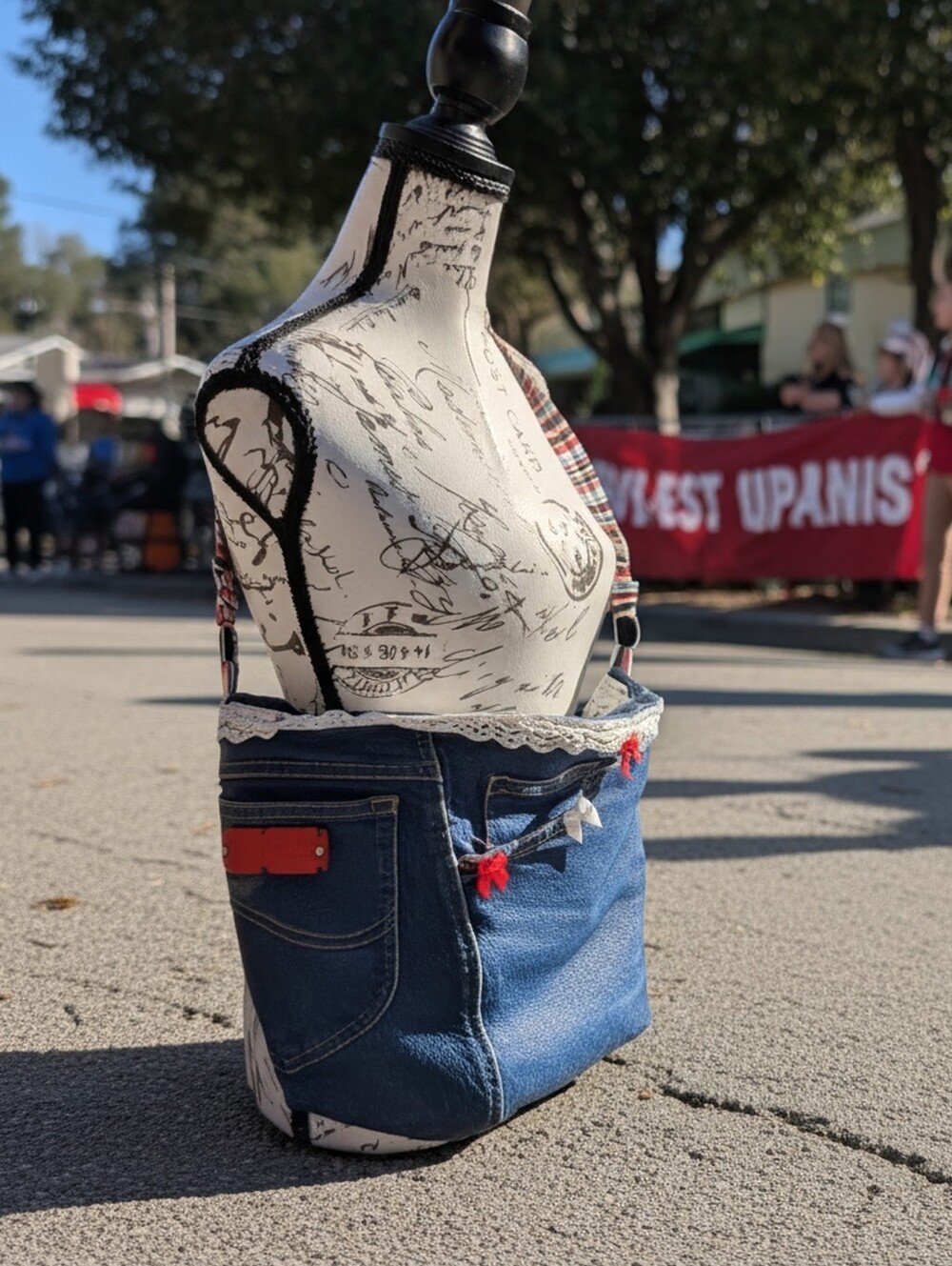 Blue Denim Lace-Trim Women’s Shoulder Bag